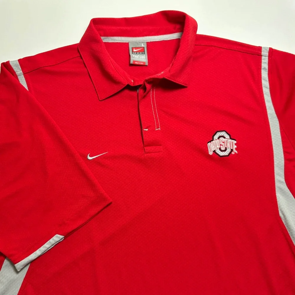 Ohio State Buckeyes Nike Performance Polo Shirt Mens L Red Fit Dry NCAA Football